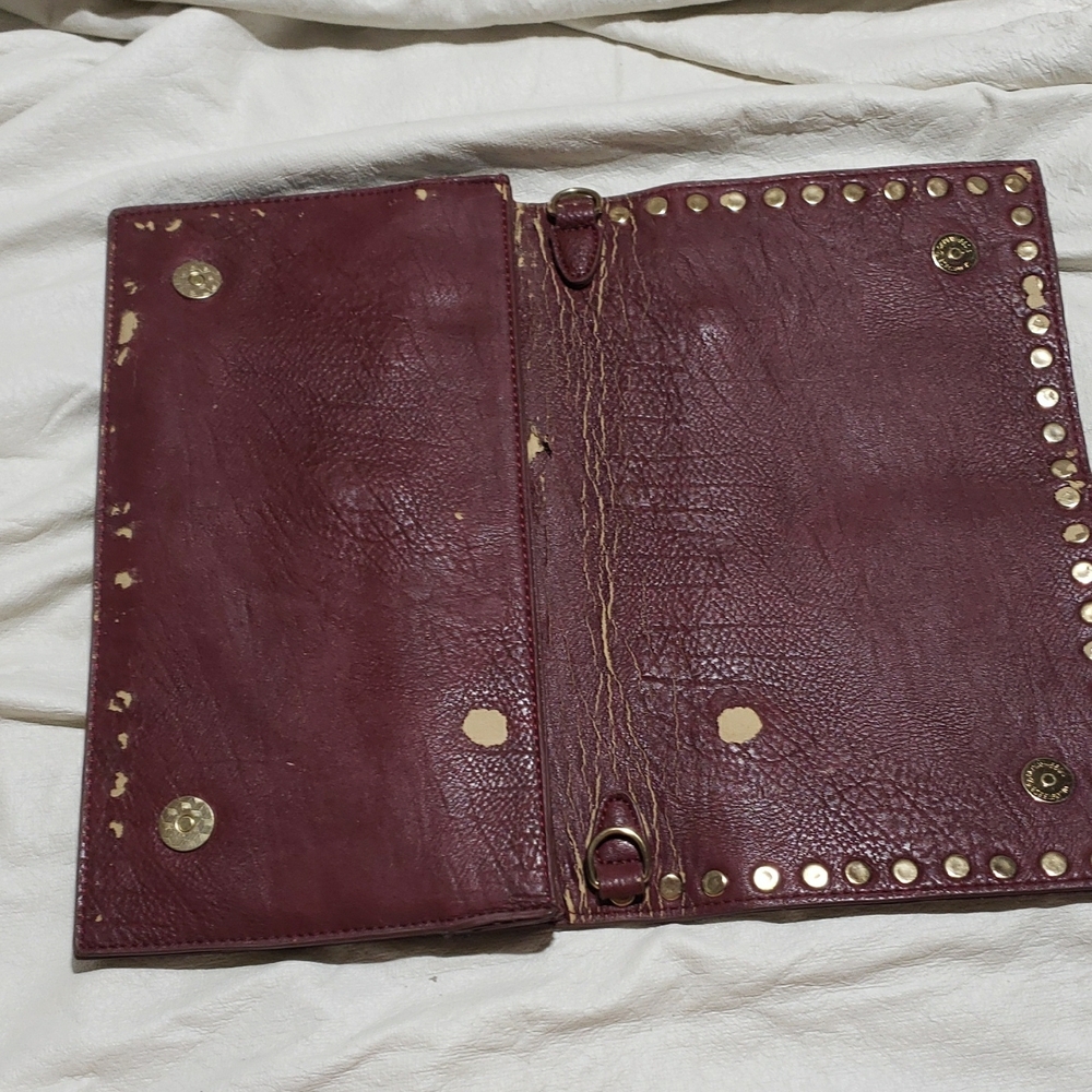 Street Level Floral Burgundy Gold Studded Clutch - Picture 5 of 5